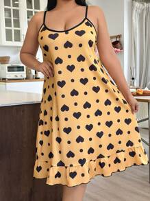 大码女式心形印花荷叶边下摆吊带睡裙节日季 - 彩色 - 查看 5