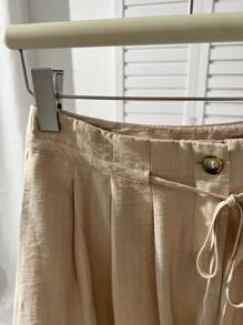 SHEIN Unity Women's Fall Spring/Summer Drawstring Pleated Wide Leg Loose Relaxed Casual Pants - Khaki - View 7