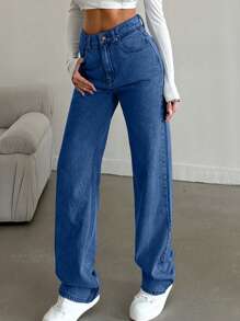 SHEIN Tall Jeans a vita alta a gamba dritta con lavaggio effetto neve per persone di alta statura
