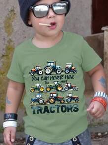 SHEIN Young Boy Short Sleeve Car & Letter Print Comfortable T-Shirt, Suitable For Summer Young Boys T Shirts