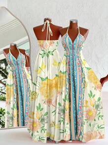 Flirla Bohemian Style Printed Beach Slip Dress - Green - View 2