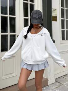 Muchica 秋冬款白色针织连帽女长袖卫衣 - 白色 - 查看 6