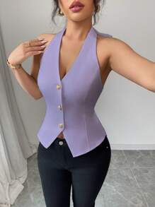 Elenzga 女士纯色露背系带蝴蝶结优雅衬衫