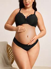 BloomMama Plus Size Maternity & Nursing Bra, Simple Romantic, Removable Cups, Lace Patchwork, Suitable For Pregnancy & Lactation Period, Lift - Black - View 3