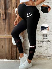 SHEIN Leggings de malla de maternidad ajustables en la cintura con diseño entrelazado