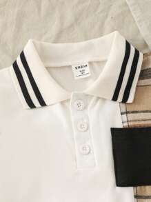 SHEIN Set de 2 piese pentru băieți, ținută de vară la modă, cu îmbinare inovatoare, inclusiv cămașă cu mânecă scurtă și pantaloni scurți, 2025, ținute pentru copii, pentru facultate și sport în campus