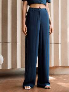 EMERY ROSE Women's Linen Wide Leg Pants, Casual/Office Wear, Work,Navy Blue Linen Suit Pants,Business Casual,Office,Old Money Style,Professional - Navy Blue - View 7