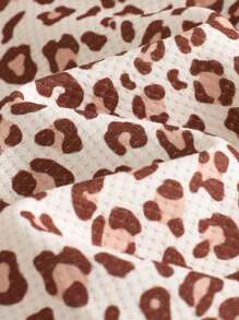 Cozy Pixies Newborn Baby Leopard Print Knitted Soft Crew Neck Long Sleeve Romper Outfit - Multicolor - View 8