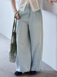 Dazy Kids 青少年女孩休闲水洗宽松口袋牛仔裤