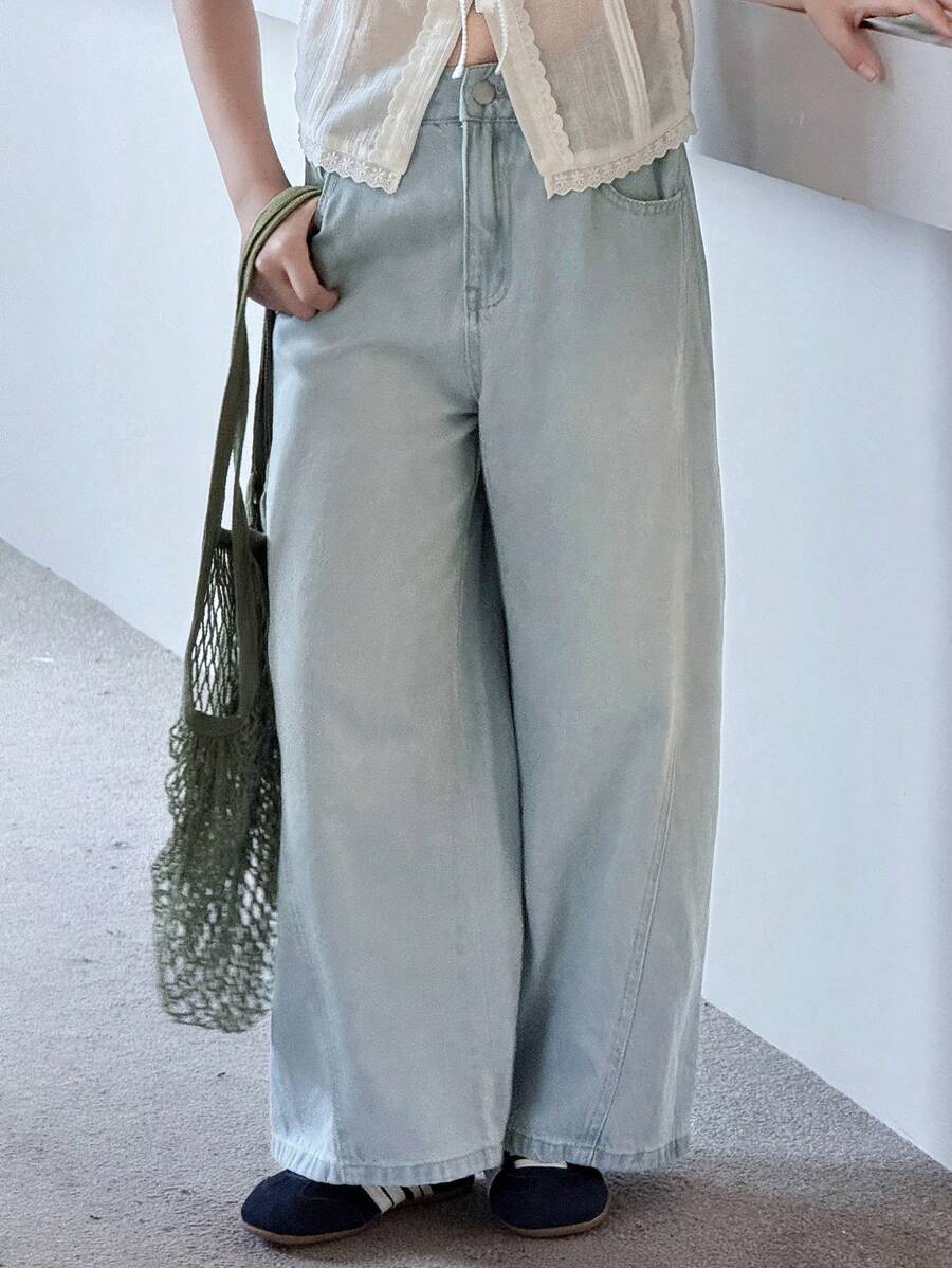 Dazy Kids 青少年女孩休闲水洗宽松口袋牛仔裤