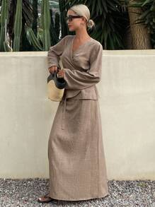 Livesso 2pcs/Set Women Summer Cinched Waist Top & Fish Tail Skirt