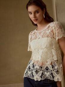 MOTF PREMIUM ÁO THUN TAY NGẮN TRONG SUỐT Ở TRÊN - Màu be - Xem 6