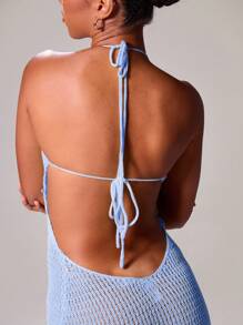 MUSERA 挂脖钩针轻质针织吊带修身渐变色长裙伊比沙岛性感度假春夏节日狂欢沙滩装婚礼宾客 - 藍色 - 查看 5