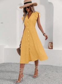 Breezaya Women's Single-Breasted Ruffle Trim Casual Shift Dress, Summer - Yellow - View 5