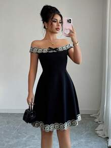 Elenzga Women Off Shoulder Dress, Fashionable Suitable For Summer - Black - View 4