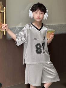 DAZY Tween Boys Street Casual Loose Print T-Shirt And Loose Shorts Set,Back To School Clothes