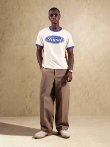 SUMWON 复古 Ringer 学院风格模仿标志印花休闲夏季 Ringer T 恤街头时尚酷炫图案 T 恤服饰经典版型 - 杏色 - 查看 3