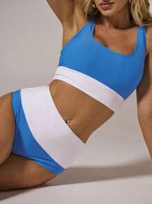 Avantive Women 2pcs Set Sleeveless Blue & White Swimsuit Surfing Outfit, Summer New Arrival - Blue and White - View 1