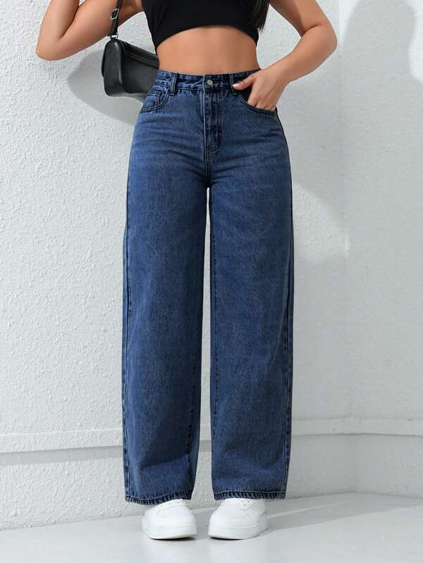 EURMUSE Women's Loose Fit Casual Straight-Leg Jeans With Pockets