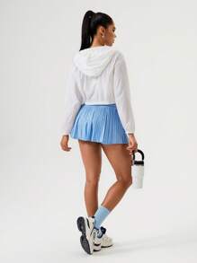 Tropiluxe Veste légère à capuche blanche pour femmes avec fermeture éclair et cordon de serrage, fine veste d'été pour l'extérieur