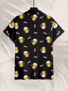 Manfinity Chillmode 男士啤酒印花休闲图案衬衫，男友礼物 - 彩色 - 查看 2