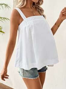 SHEIN Pregnant Women Casual Solid Color Sleeveless Back V-Neck Design Shirt Casual Vest - White - View 4