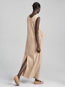 Ontre 2025 Spring & Summer Solid Color Draped Sleeveless Dress, Women Casual Graduation Dress, Easter Dress, Elegant Flowing Party Dress, Graceful Vacation Dress, Comfortable Bridesmaid Dress, Beach Dress - Khaki - View 3