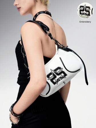Grunge Punk Bolso de hombro casual minimalista bordado, versátil y de moda