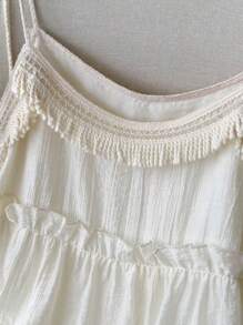 SHEIN LUNE 纯色奶油色流苏腰带甜美蛋糕连衣裙，时尚女士夏季休闲度假装海滩度假装女士沙滩裙 Fairycore 女士端庄连衣裙，波西米亚风女装 - 杏色 - 查看 4