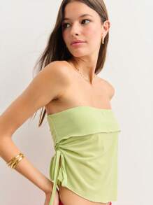 Nöista Bandeau Top With Ruched Side Tie And Lettuce Hem. Made From Soft, Stretchy Ribbed Fabric For A Slim, Flattering Fit. Perfect For Casual Outings Or Summer Looks .4th Of July - Green - View 5