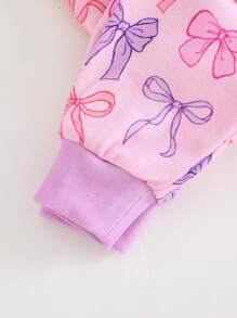Cozy Pixies Infant Girl Bow Decor Knitted Soft Crew Neck Long Sleeve Top And Elastic Waist Legging 2Pcs Pajama Set