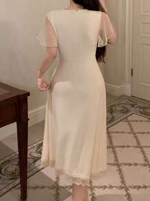 DAZY 针织拼布波尔卡圆点网眼女士家居服睡衣 - 杏色 - 查看 2