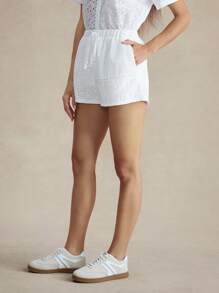 Briarwyn White Summer Chic Classy Vacation Women Embroidered Shorts,Solid Color Woven Relaxed Boho Beach Club Hawaii Rave Festival Graduation Shorts - White - View 4