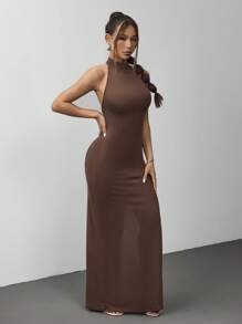 Jeanoix 女式纯色露背高开衩长裙，性感春夏装