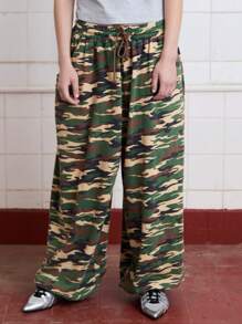 COUREZ Quần jogger ống rộng họa tiết rằn ri / Trang phục mùa hè phong cách Y2K cho nữ, quần dài mùa hè 100% cotton, kiểu vintage - Nhiều màu - Xem 2
