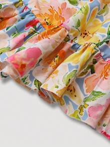 SHEIN LUNE 加大码女式花卉印花荷叶边下摆细肩带可调节胸围A字长裙女装 - 彩色 - 查看 4