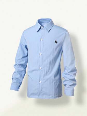 SHEIN Boys' Casual Versatile Holiday Pink Shirt With Adjustable Cuffs, Suitable For Various Occasions, School And Daily Wear