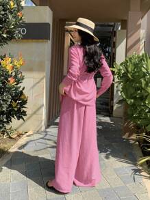 DAZY 2 件套优雅不对称衬衫上衣和阔腿裤套装，适合女士，秋季女装