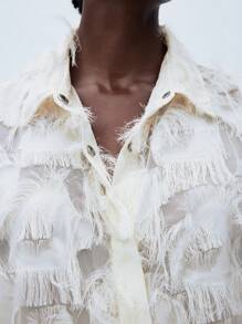 Maija White Mesh Embroidered Bodycon Sheer Design Midi Dress, Fashionable With Design Sense, Autumn/Winter Outerwear - White - View 8