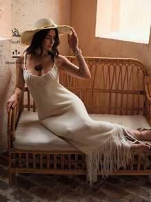 MOTF PREMIUM Vestido/cubre con escote en la espalda y flecos en el bajo