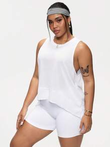 Easithlete Top deportivo de talla grande para mujer, de unicolor, transpirable y apto para fitness y running - Blanco - Ver 1