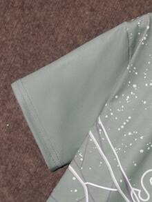 SHEIN 2件套青少年男童夏季休闲足球字母印花T恤和短裤套装 - 淺灰色 - 查看 4