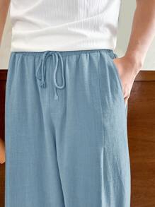 Manfinity ModaGents Pantalones rectos casuales con cintura ajustable con cordón para hombres
