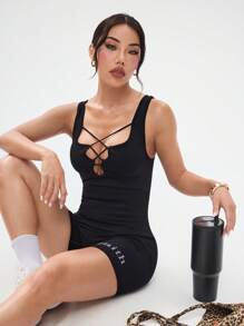 Slayform Slayform Seamless High Elasticity Women's Crisscross Strap Sports Jumpsuit - Black - View 5