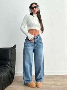 EURMUSE HIGH RISE WIDELEG Y2K STYLE JEAN PETITE - Medium Wash - View 6