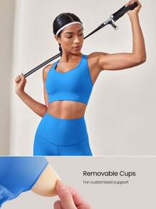 FeatherFit™-Sculpt V Neck Racerback Sports Bra Tank Top Medium Support Workout Gym  Spring Summer - Blue Power - View 2
