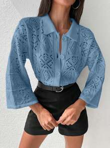 RueChic Women Solid Color Long Sleeve Sweater, Fashionable For Spring/Autumn - Baby Blue - View 3