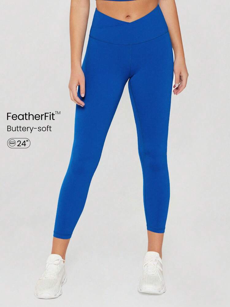 24" Leggings De Yoga Cruzado Featherfit™, Suaves Como La Mantequilla, Alta Elasticidad, Mallas Deportivas De Cintura Cruzada