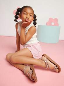 Mini mi #CoquetteAesthetic 女孩水钻珍珠系带露趾鞋床玫瑰金凉鞋 - 时尚、闪亮、舒适 - 玫瑰金 - 查看 5