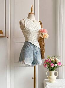 INAWLY Women Asymmetrical Hem One Shoulder Knit Top, Summer - White - View 5